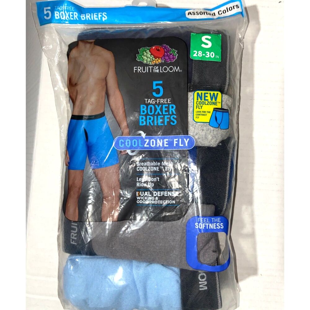 Fruit Of The Loom 5 Pack Boxer Briefs Cool Zone Fly Tag Free Mens SMALL 28-30